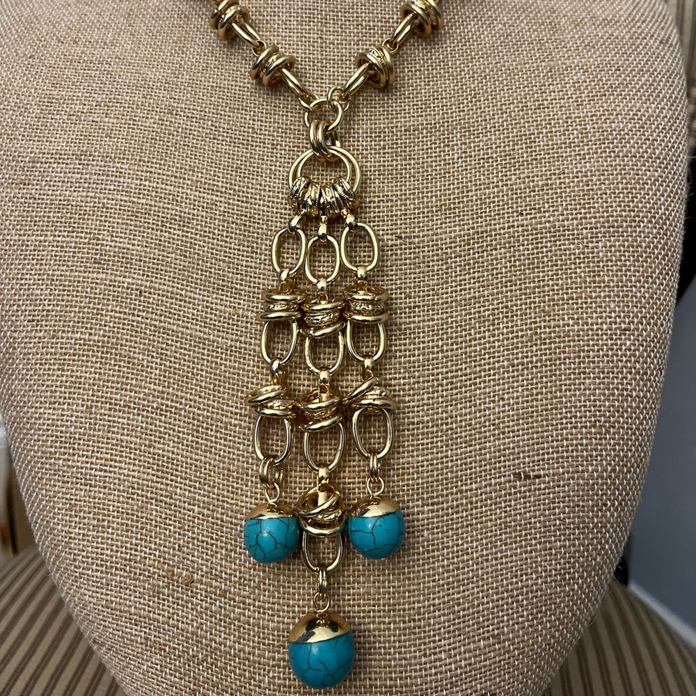 Lilly PulitzerNWT Necklace Sway Gold Tone Turquoise on drop 34” long 5 1/2” drop